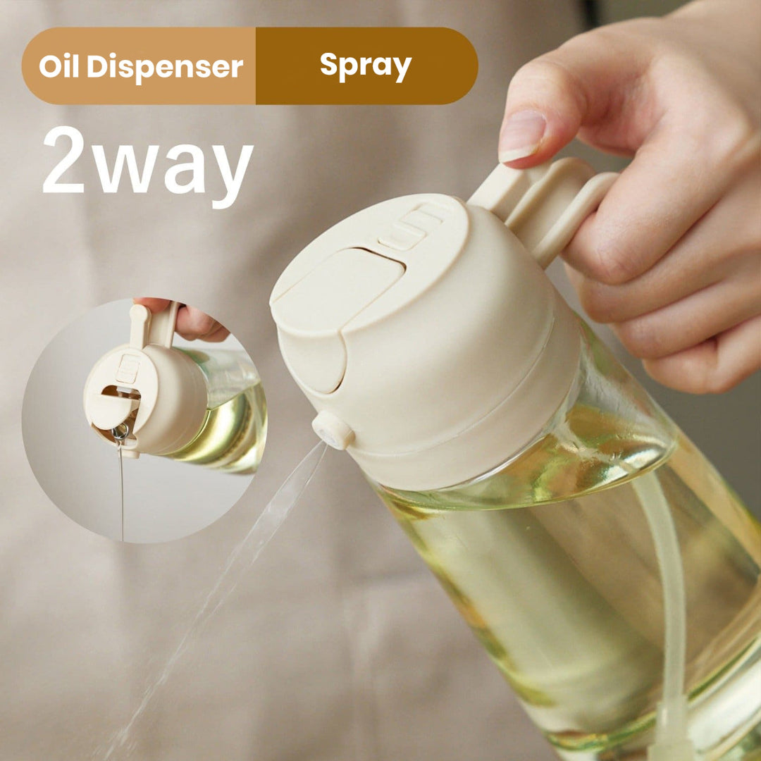 Glass 460ml oil spray bottle on countertop – kitchen accessories UK